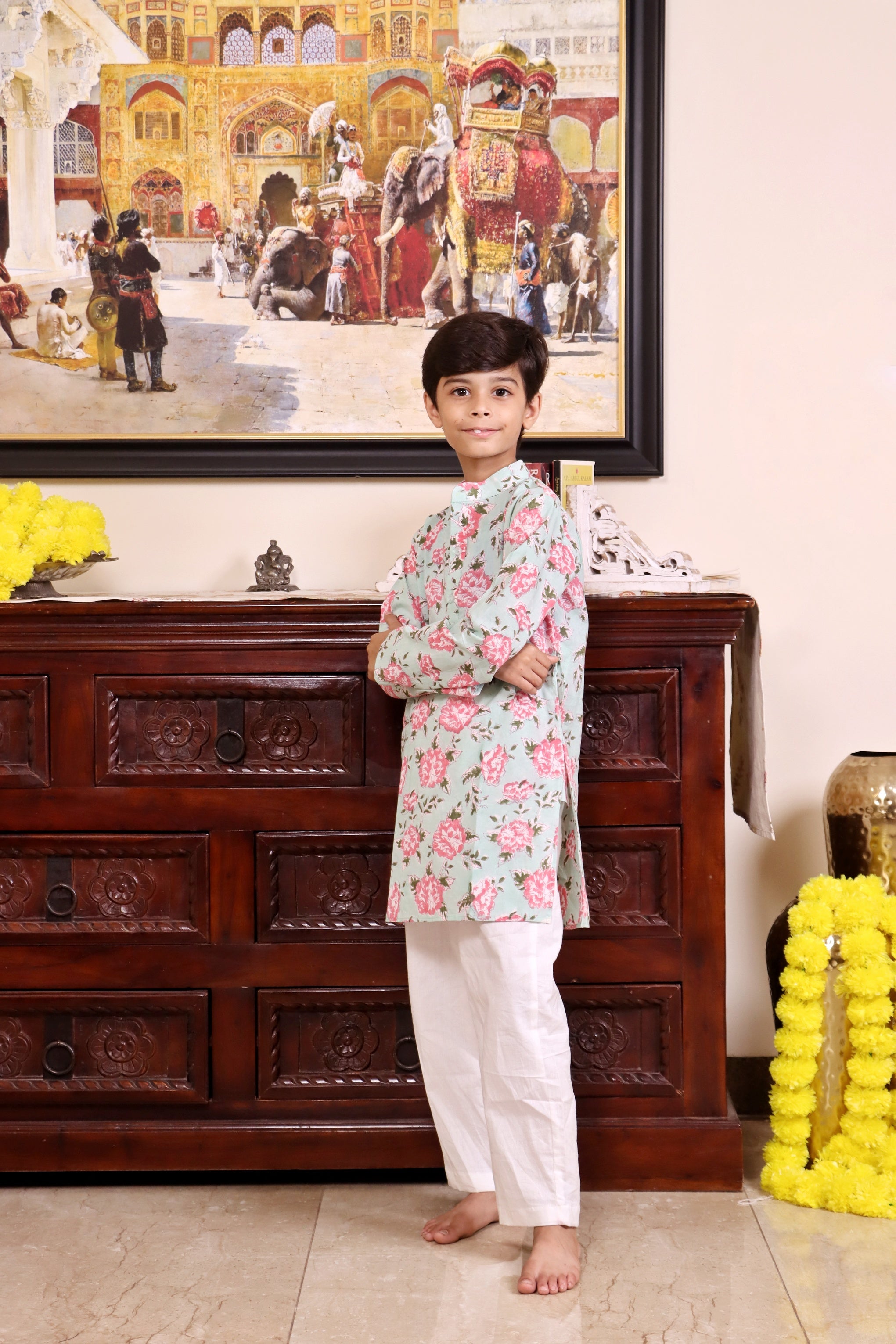 Rosewood Bloom Cotton Kurta Set