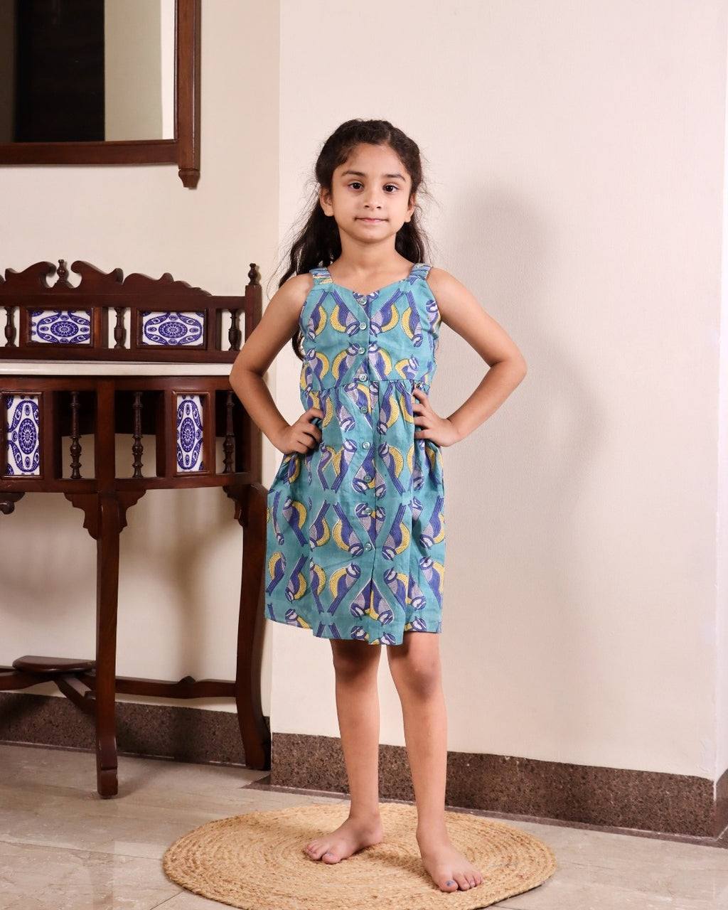 Azure Birdsong Cotton Dress
