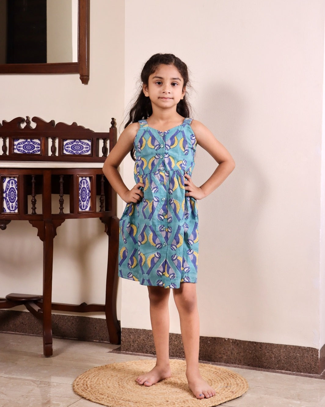 Azure Birdsong Cotton Dress
