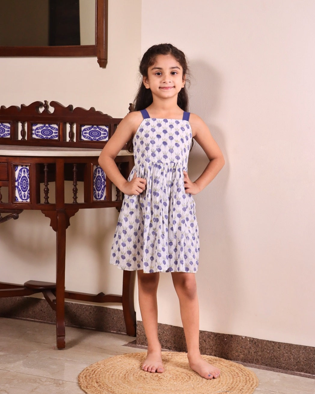 Blue Blossom Bow Cotton Frock