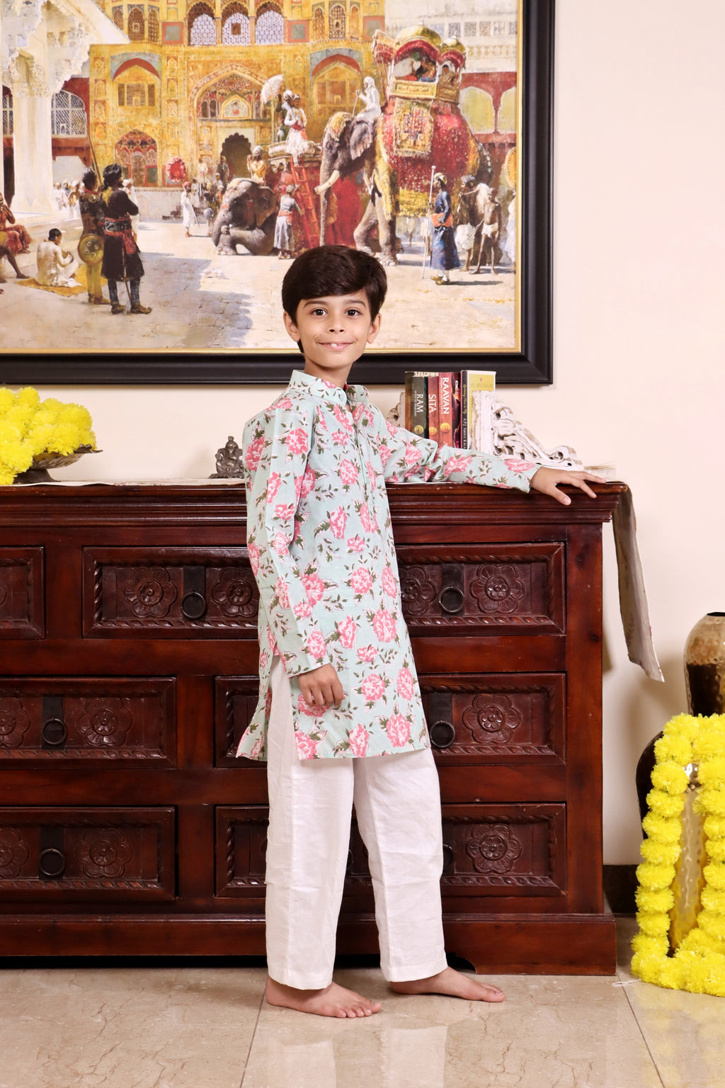 Rosewood Bloom Cotton Kurta Set