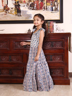 Dusty Blue Blossom Tiered Cotton Dress