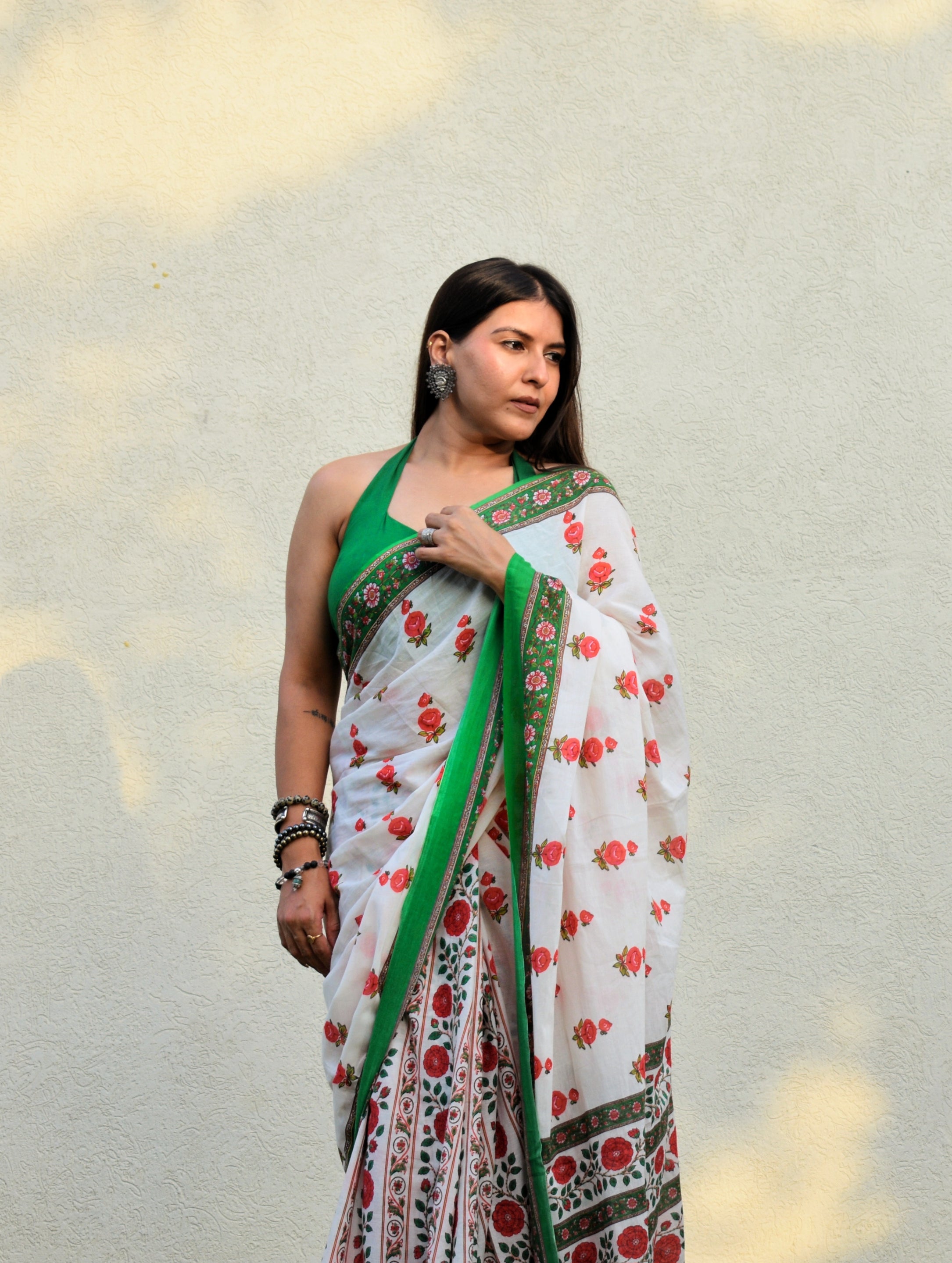 Gulab-Bagh-Mulmul Saree with Cotton Blouse