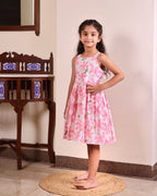 Pink Petal Bow Cotton Frock