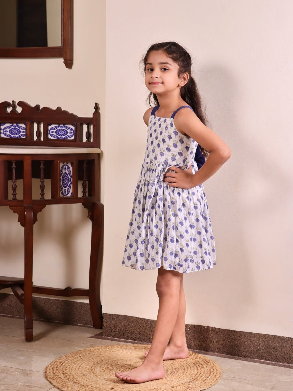 Blue Blossom Bow Cotton Frock