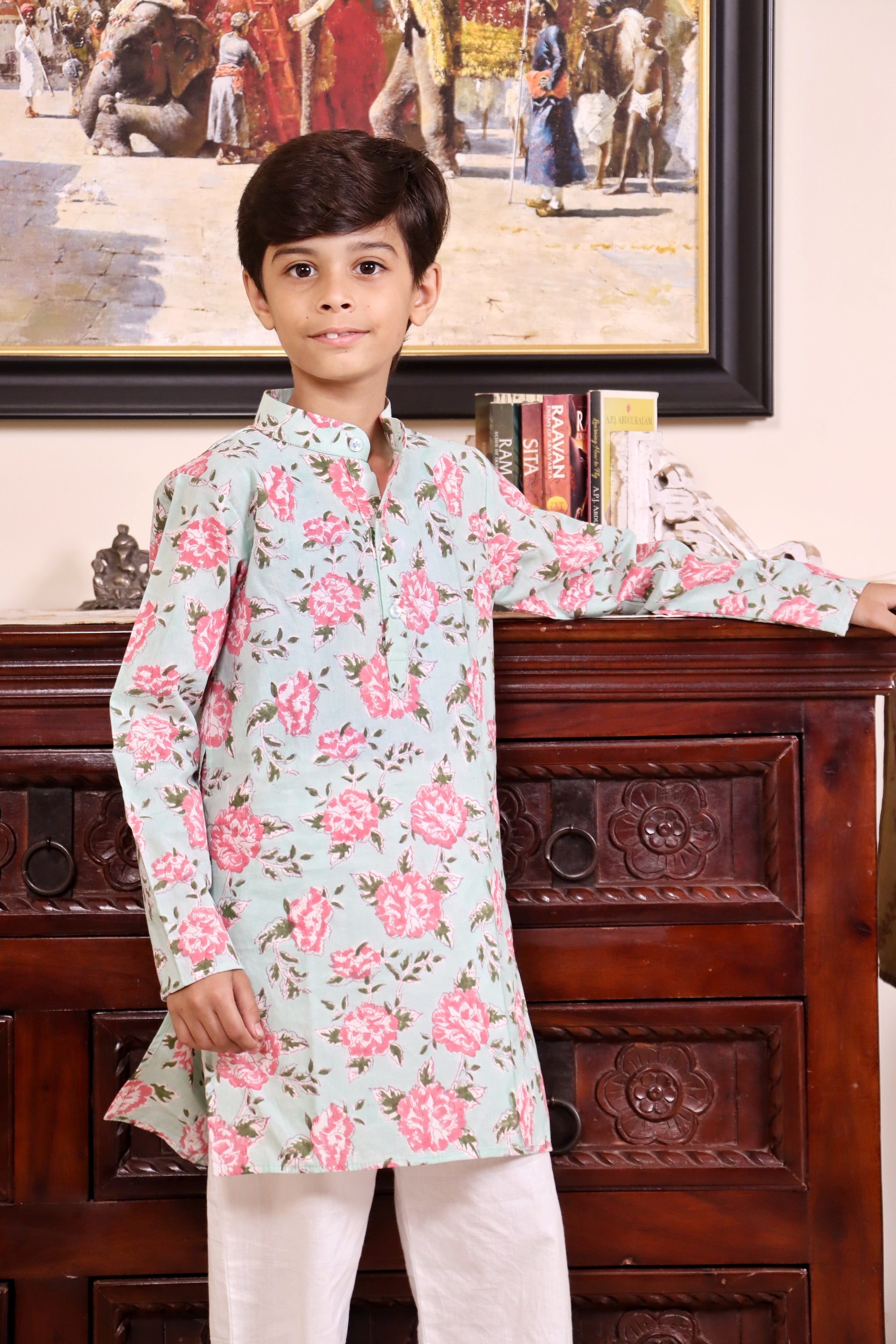 Rosewood Bloom Cotton Kurta Set