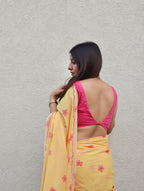 Sunlit Bloom – Mulmul Saree with Cotton Blouse