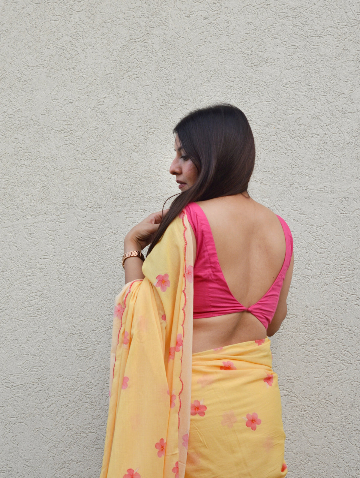 Sunlit Bloom – Mulmul Saree with Cotton Blouse