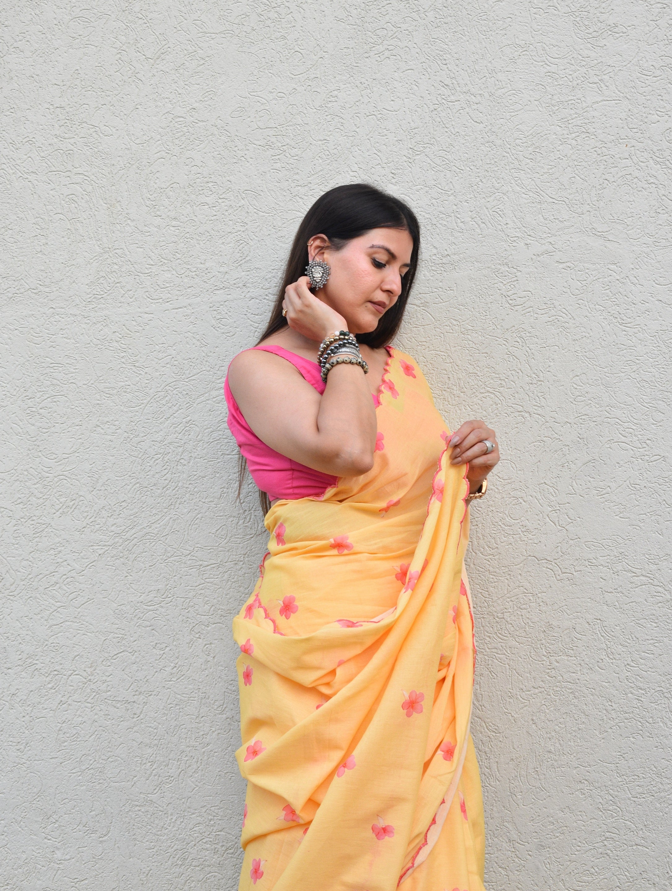 Sunlit Bloom – Mulmul Saree with Cotton Blouse