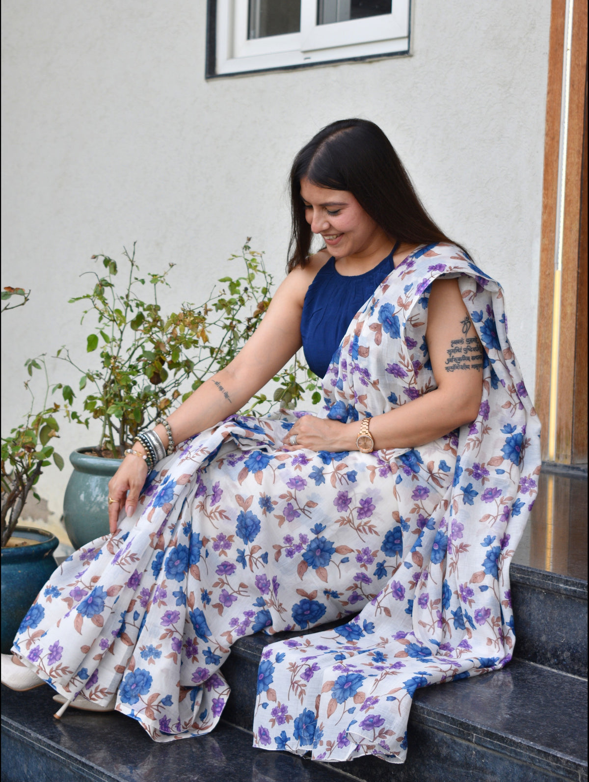 Riyana-Mul Chanderi Saree with Crepe Blouse